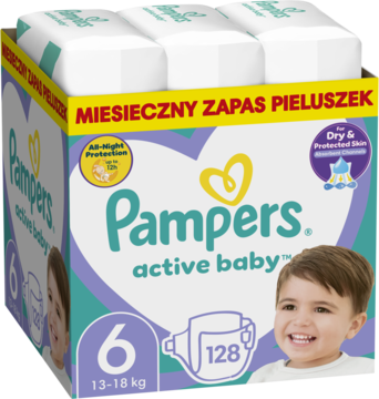 PAMPERS Active Baby pieluchy 13 18kg rozmiar 6 128 szt